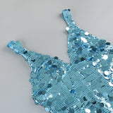 carlin Sequin Deep V Strapless Maxi Dress in blue