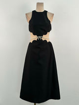 anila pearl chain embellished midi dress in black