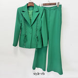 lydia Drawstring & tie-up jacket with flared trousers - green