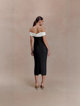 teresa beading rhinestone strapless midi dress in black