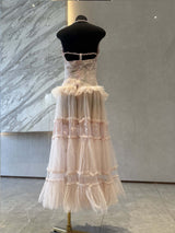 hermosa Lace splicing layer maxi dress in pink