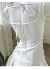 arabela square neck bud mini dress in beige