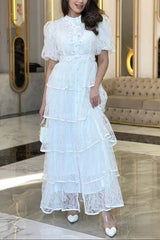 elvira appliqué Lace layer maxi dress in white