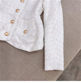 Metal button wool shorts two-piece set - white