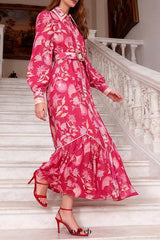 phoenix red floral print maxi dress with belt