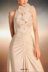 nicola Flower bow pleated bodycon maxi dress in white