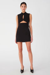 stand collar cutout mini dress in black