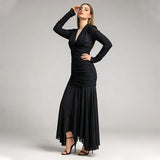 josephine v-neck ruched long-sleeve maxi dress in black