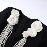 alisa pearl flower embellished bandage mini dress in black