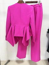 Audith Ruffled Blazer Two Piece Set - Pink