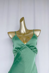 Vida Satin Midi Dress in Juniper Green