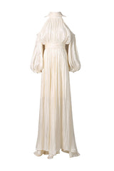 ashley apricot off shoulder pleated puff sleeve maxi dress