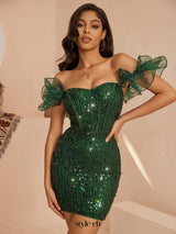 victoria green Ruffled Corset Bodycon mini Dress