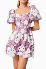 winifred Hollow hook lace mini dress in purple