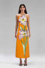 suzanne Appliqué Floral Bustier Maxi Dress in orange