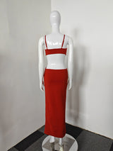 Deep-V Diamond Tassels Bandage Maxi Dress in red