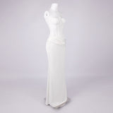 priscilla Strapless Veiled Corset Maxi Dress in white