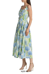 jolie multicolor floral bow Embroidered Poplin midi Dress
