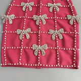 virginia Bowknot Crystal Grid Bandage Mini Dress in rose red