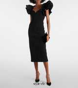 blanche ruffle crepe midi dress in black