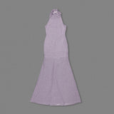 delia Sleeveless back flower embellished halter maxi dress in pale purple