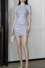 jacqueline rhinestone flower embroidery bodycon mini dress in purple