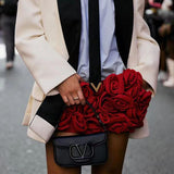 3D FLOWER EMBELLISHED SKIRT IN RED