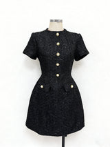 tiffany pearl-embellished tweed mini dress in gold