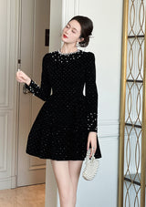 sheila black Beaded rhinestone-embellished flared mini dress