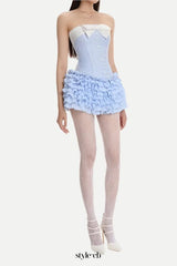 Striped bustier top skirt set in blue