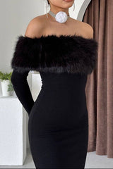 susie furry embellished bodycon midi dress in black