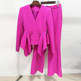 Audith Ruffled Blazer Two Piece Set - Pink