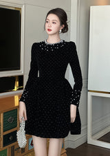 sheila black Beaded rhinestone-embellished flared mini dress