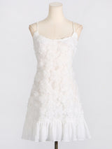 FLORAL APPLIQUÉ PLEATED HEM MINI DRESS IN WHITE