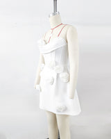 valerie 3d flower embellished strapless mini dress in white
