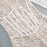 Lace jacquard fishbone bodycon mini dress in white