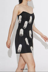 Flor Sleeveless Diamond Tassels Mini Dress in black