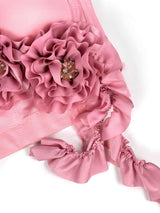 Flower Tassel fishbone Corset in pink