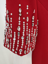 biela v-neck crystal-embellished midi dress in red