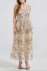 ashley gold rhinestone sequin embroidery layer maxi dress