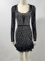 jenny Black Crystal Embellished Flutter Trim Mini Dress