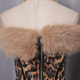 suzanne Leopard Fur Sequin Skirt Set