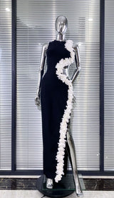 kimberley black Sleeveless Hollow Out Flowers Slit Bandage Maxi Dress