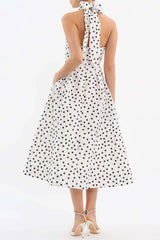 Bow Polka Dot Halter Neck Midi Dress in white