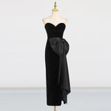bow Irregular Asymmetric Sleeveless midi Dress in black