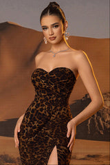 audrey Leopard print high slit tube top maxi dress