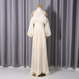 ashley apricot off shoulder pleated puff sleeve maxi dress