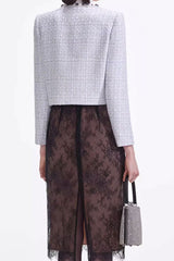 zenobia pale blue beaded Embellished Tweed Jacket