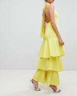 samantha layered off-shoulder midi dress in yellow