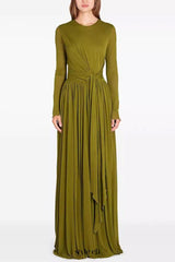 pleated maxi dress with draping Olive green